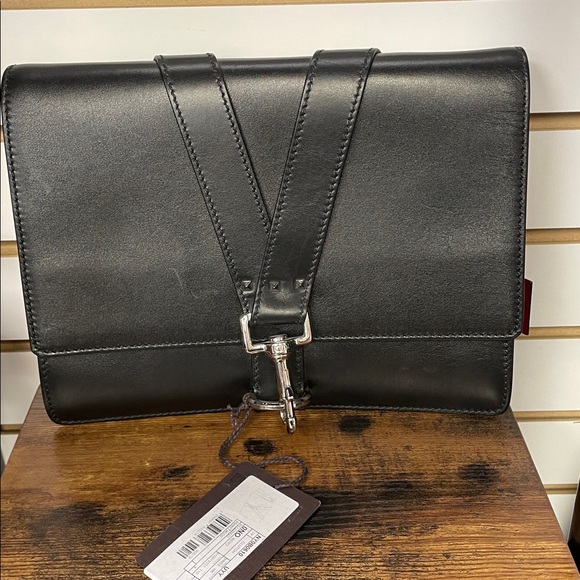 Valentino Black Leather Bag with Silver Accents